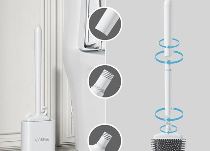 ASOBEAGE Silicone Toilet Brush with Quick-Dry Holder, Flexible Head – White