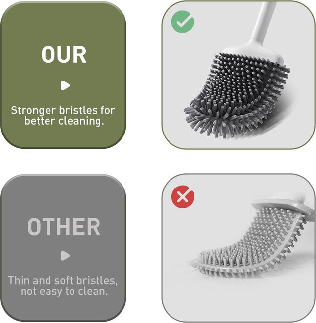 ASOBEAGE Silicone Toilet Brush with Quick-Dry Holder, Flexible Head – White
