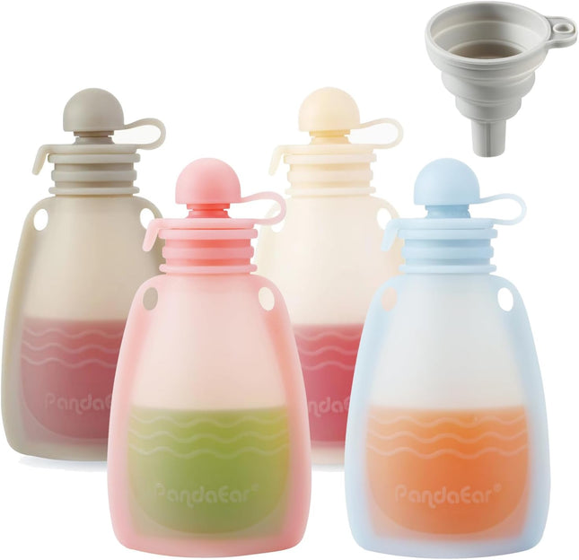PandaEar Reusable Silicone Baby Food Pouches 4 Pack – 5oz BPA-Free