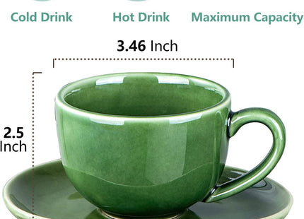 vicrays 6.5 oz Cappuccino Cups with Saucers – Set of 4, Coffee Cups for Latte, Mocha