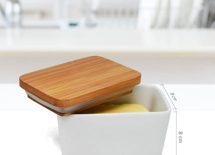 Joeji's Ceramic Butter Dish – 500ml Container with Bamboo Lid & Silicone Seal