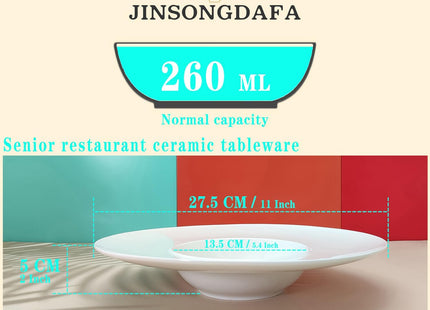 jinsongdafa Porcelain Soup Bowls 260ml Pasta Bowl Set of 4, White 27.5CM
