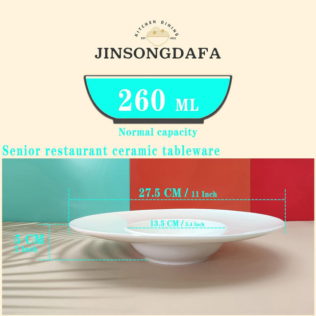 jinsongdafa Porcelain Soup Bowls 260ml Pasta Bowl Set of 4, White 27.5CM