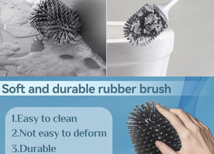 MEKEET Silicone Toilet Brush & Holder Set with Soft Bristle Brush – Black/White