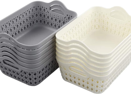 Bblina Mini Storage Tray, Plastic Storage Basket Trays Set of 12 With Handles, (White/Grey)