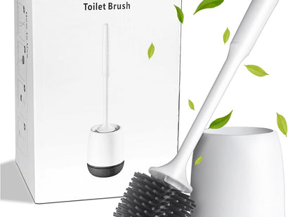 MEKEET Silicone Toilet Brush & Holder Set with Soft Bristle Brush – Black/White