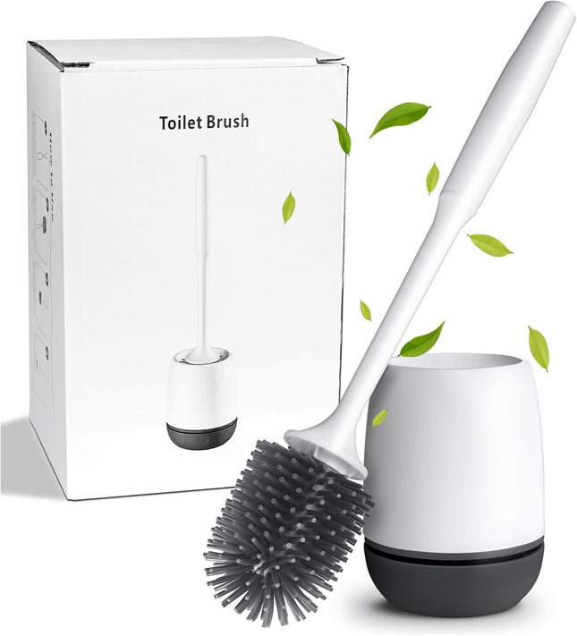 MEKEET Silicone Toilet Brush & Holder Set with Soft Bristle Brush – Black/White