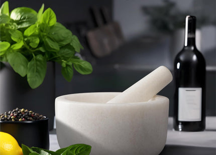 H&S Marble Mortar and Pestle Set – 18cm Stone Spice Grinder