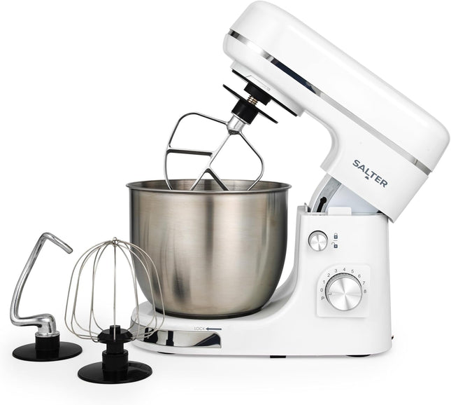 Salter Boston Stand Mixer 5L – 1300W 8 Speed Kitchen Mixer with Attachments