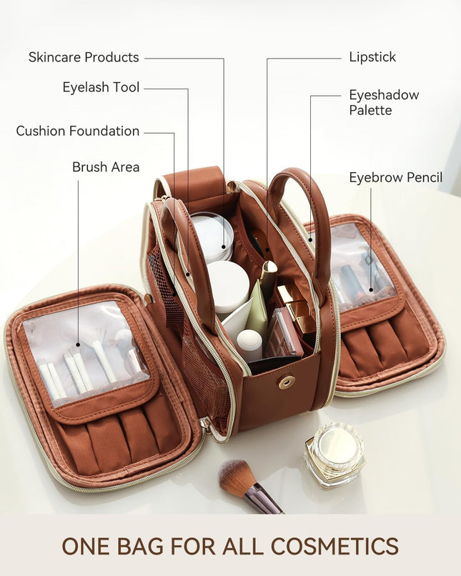 Prite Makeup Bag – Large Capacity Travel Cosmetic Bag with Side Openings