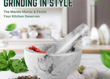 Flexzion Marble Mortar and Pestle Set – Solid White/Gray Stone Grinder Bowl