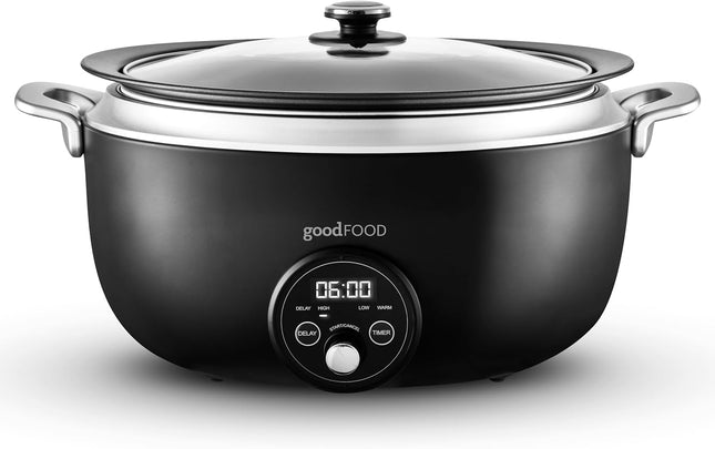 Good Food x Tower 6.5L Digital Slow Cooker with Delay Timer – Black & Stainless Steel