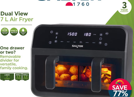 Salter Dual View Air Fryer – 7L Family Size, Removable Divider, 2300W