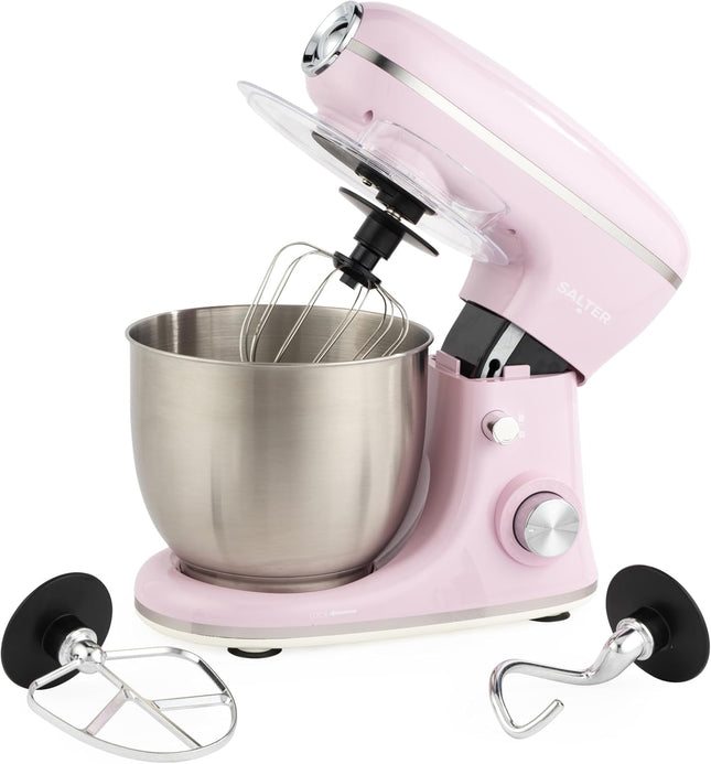 Salter Retro Stand Mixer – 5L Electric Kitchen Food Mixer, 1300W, Pink - Used