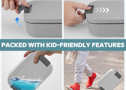 BIBURY Leakproof Bento Lunch Box – 1.9L, 4 Compartments - Grey
