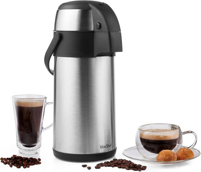 VonShef Stainless Steel Airpot – 3L & 5L Double-Wall Insulated Dispenser