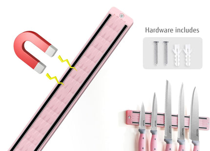 hecef 5-Piece Knife Set with Magnetic Holder – Stainless Steel Knives with Pink Handles