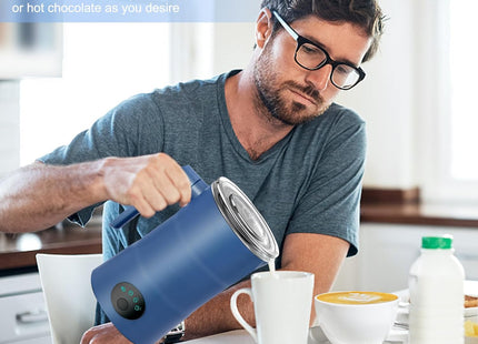 Milk Frother Electric – 4 in 1 Milk Steamer with Automatic Shut-Off – White & Blue