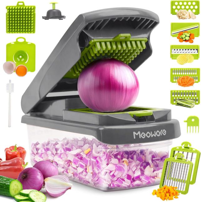 Meoware 7-in-1 Multi-Function Veggie Chopper – Vegetable Slicer (Grey & Green)