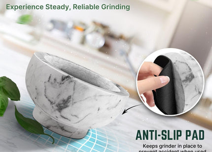 Flexzion Marble Mortar and Pestle Set – Solid White/Gray Stone Grinder Bowl