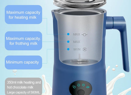 Milk Frother Electric – 4 in 1 Milk Steamer with Automatic Shut-Off – White & Blue