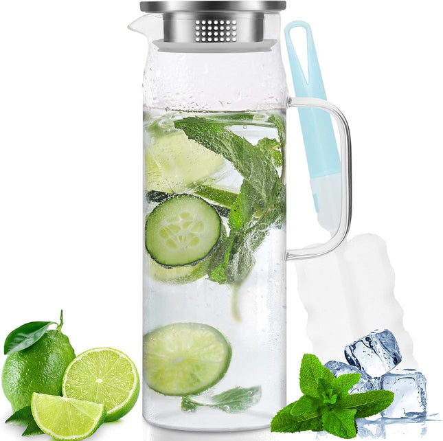 Yirilan 1.5L Borosilicate Glass Jug with Stainless Steel Lid