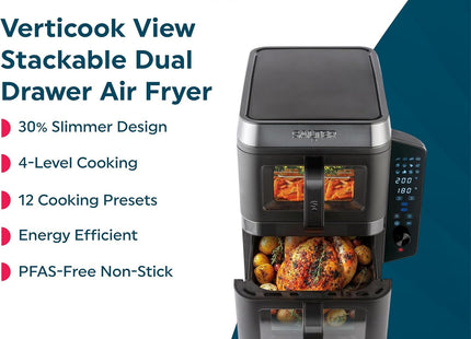 Salter VertiCook View Air Fryer – 9L Dual Drawer Vertical Design, Black - Used