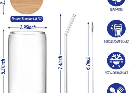 Finew 12-Pack Can Shaped Glasses – 16oz Cups with Bamboo Lids & Straws