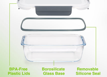 VonShef 5-Piece Glass Food Container Set – 1L Meal Prep Boxes