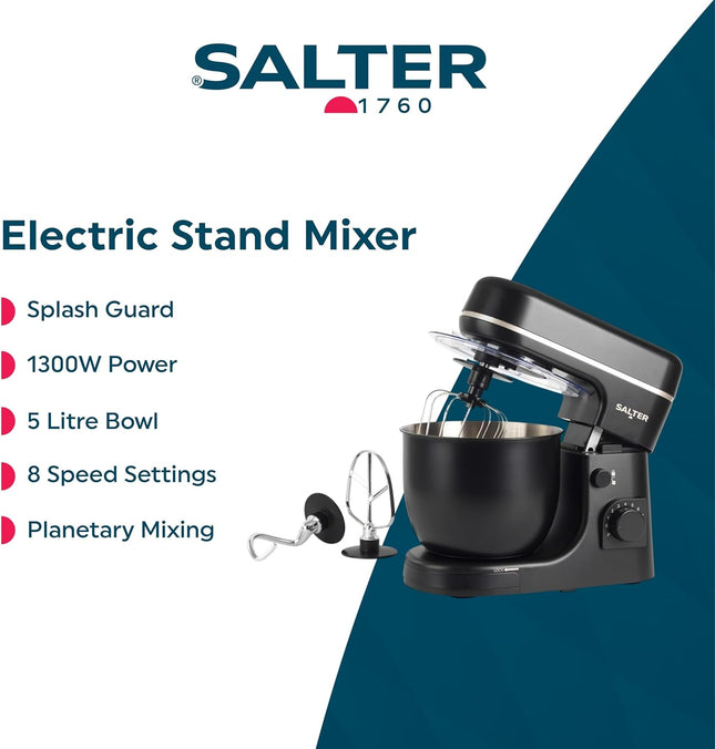 Salter Alchemy Stand Mixer – 5L 1300W Electric Mixer, Black
