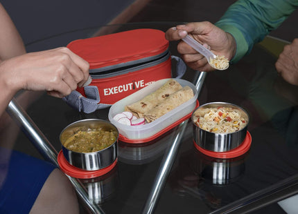 MILTON Executive Stainless Steel Lunch Box – 3-Piece Set with Fork & Spoon