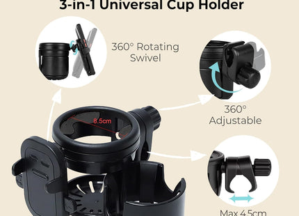 Cubble 3-in-1 Universal Cup & Phone Holder – For Prams, Bicycles & Wheelchairs