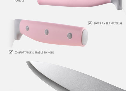hecef 5-Piece Knife Set with Magnetic Holder – Stainless Steel Knives with Pink Handles