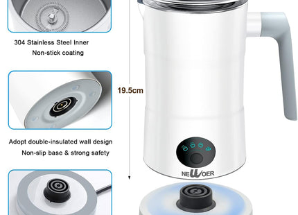Milk Frother Electric – 4 in 1 Milk Steamer with Automatic Shut-Off – White & Blue