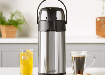 VonShef Stainless Steel Airpot – 3L & 5L Double-Wall Insulated Dispenser
