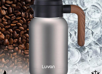 Luvan 2L Thermal Coffee Carafe – 316 Stainless Steel, Vacuum Insulated, Wood Grip