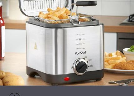 VonShef 1.5L Deep Fat Fryer – Stainless Steel Compact Fryer