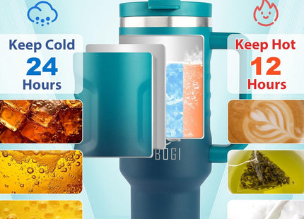 BOGI 40oz Insulated Tumbler with Handle, Straw & Leakproof Lid