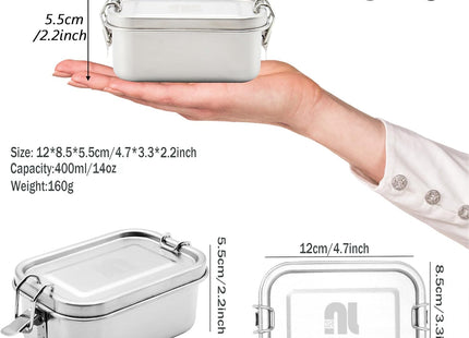 nicelock Small Stainless Steel Food Storage Containers – Set of 3 (400ml Each) | Leakproof, Reusable, Airtight Snack Boxes | Freezer, Oven & Dishwasher Safe | Plastic-Free & BPA-Free