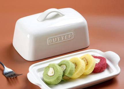 JSHKY Large Porcelain Ceramic Butter Dish for 500g British Butter – White