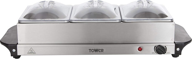 Tower Three Tray Buffet Server & Plate Warmer – 3 x 1.5L, Stainless Steel