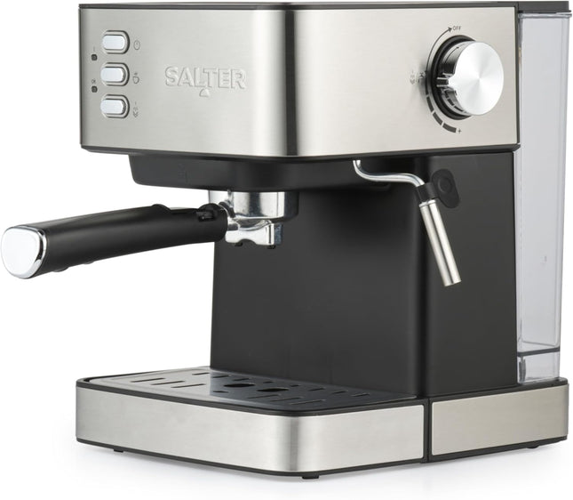 Salter Manual Espresso Machine – 15 Bar, Milk Frother, 1.6L Tank