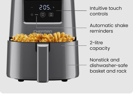 CHEFMAN TurboFry Touch 2L Air Fryer – Compact Digital Air Cooking in Grey