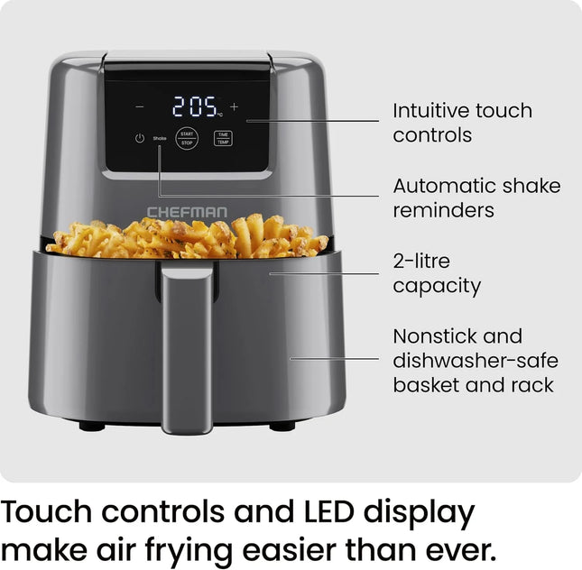 CHEFMAN TurboFry Touch 2L Air Fryer – Compact Digital Air Cooking in Grey