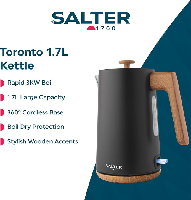 Salter Toronto Electric Kettle – 1.7L Rapid Boil 3kW, Matt Black - Used