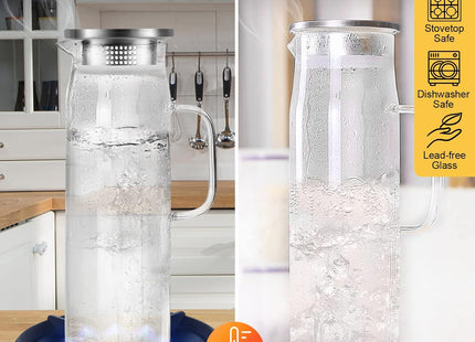 Yirilan 1.5L Borosilicate Glass Jug with Stainless Steel Lid