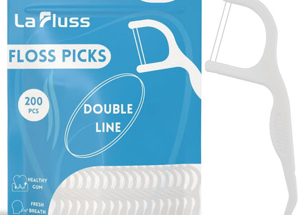 La Fluss Dental Floss Picks – 200pcs Double-Line Floss