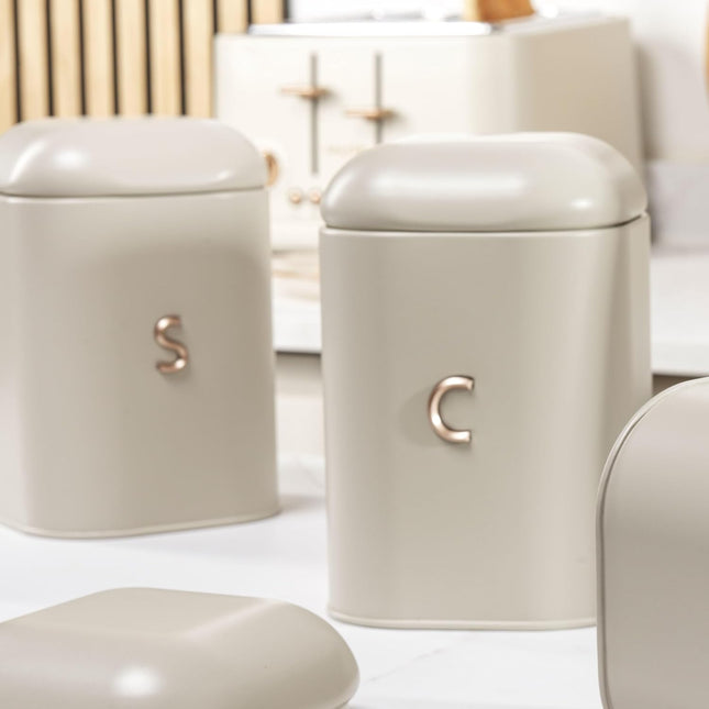 Salter Pebble 3 Piece Canister Set – Tea Coffee Sugar Storage, Stone