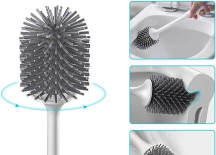 MEKEET Silicone Toilet Brush & Holder Set with Soft Bristle Brush – Black/White