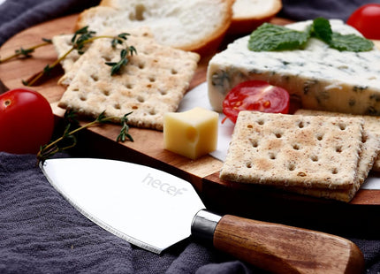 hecef Acacia Wood Cheese Board Set – Marble Tray with Stainless Steel Knife